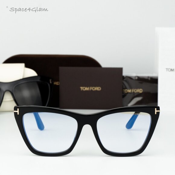 Tom Ford Woman Sunglasses Black Blue Block Clip-On Grey Cat Eye FT5971-B 014 NEW - Picture 5 of 14